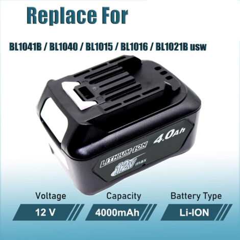 Kit Batterie 4.0Ah Et Chargeur Compatible Makita 12V / 10,8V - Modèles BL1021B, BL1041B, DC10WD