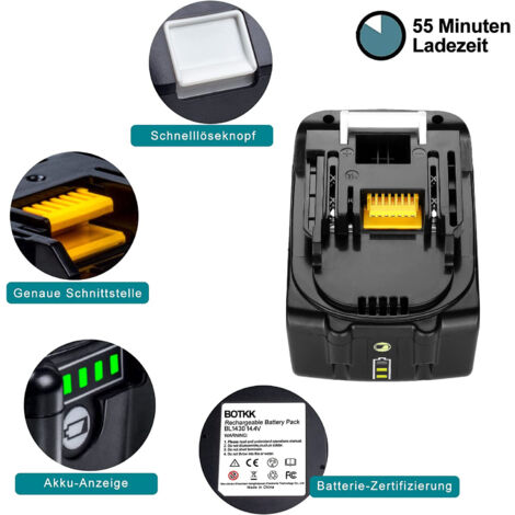 2X Batterie de Rechange 14,4V 5,0Ah pour Makita BL1430 BL1415 BL1440 BL1415N 196875-4 194558-0 195444-8 196388-5 194065-3