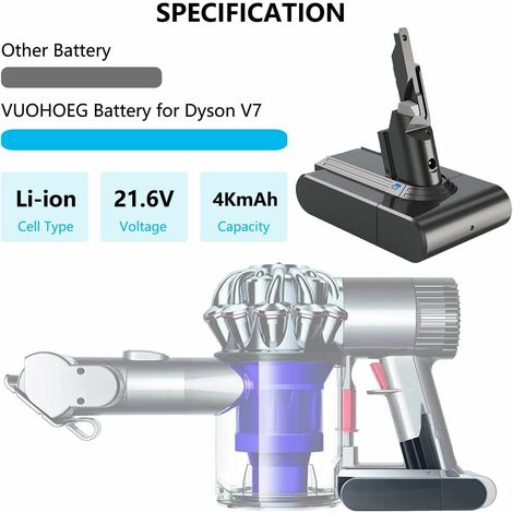 4X V7 Batterie pour Dyson Batterie Dyson 21,6V 4000mAh SV11 V7 Cordless V7  Extra V7