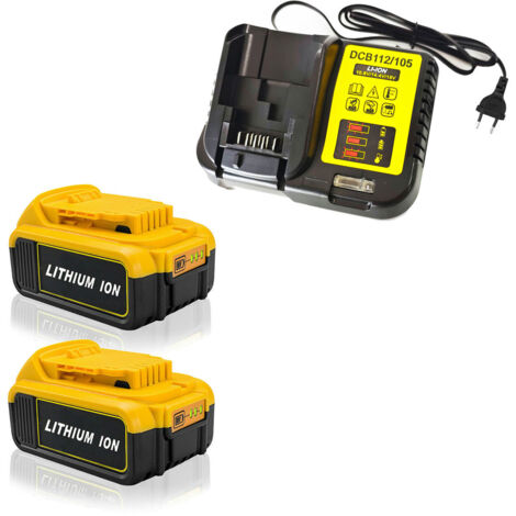 (pack de 3) 2X Batterie pour DEWALT DCB184 DCB184B-XJ DCB180 DCB181 DCB182 DCB183 DCB185 18V XR Power Tool Battery 18V-20V 5,0Ah Lithium Indicateur LED + Chargeur DCB112