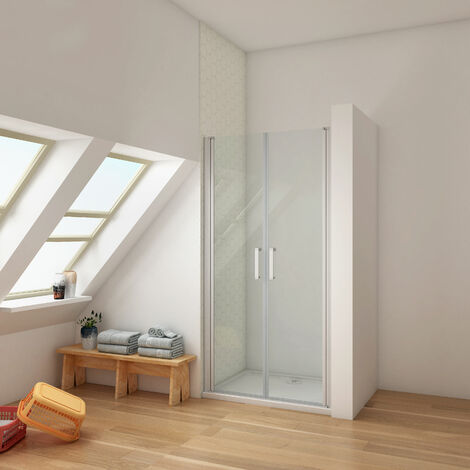 Ducha Casa 90x185cm Mampara de ducha frontal abatible dos hojas, 5mm cristal templado marco de aluminio mate