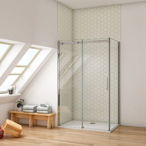 Ducha Casa 140x100x195cm Mampara de ducha frontal corredera con un lateral fijo, 6mm cristal templado, marco de aluminio cromado
