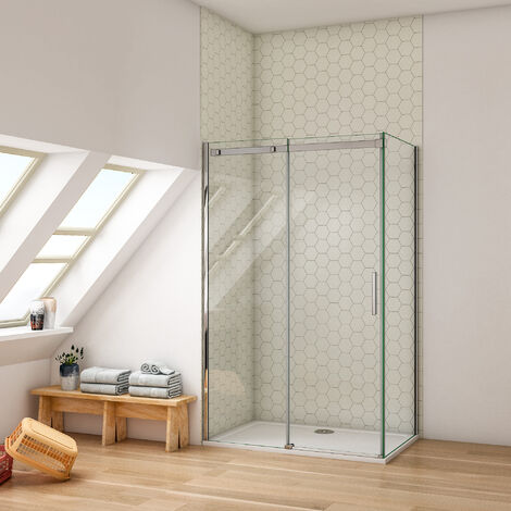 Mampara de ducha angular deslizante 70x70 CM de PVC Chocolate H 200 Vidrio  Transparente mod. Kolors