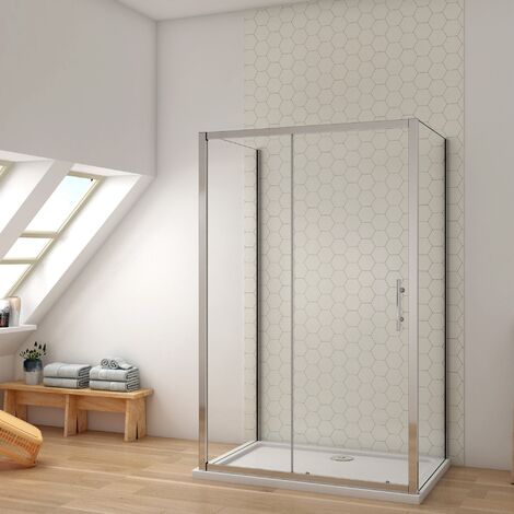 Ducha Casa 110x70x70x185cm Mampara de ducha frontal corredera con dos lateral fijo, 5mm cristal templado, marco de aluminio cromado (1/4)