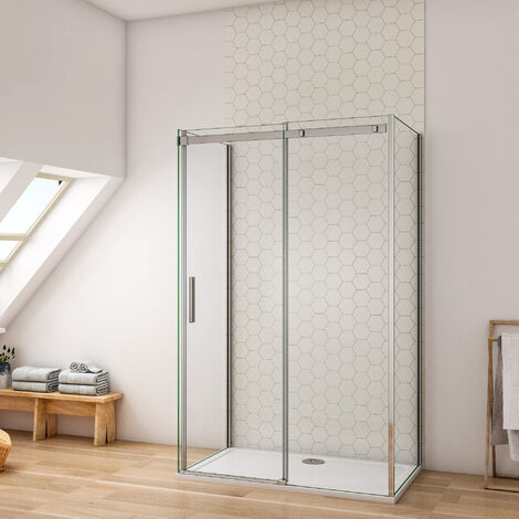 Ducha Casa 100x70x70x195cm Mampara de ducha frontal corredera con Dos laterales fijos, 8mm cristal templado Tratamiento antical, marco de aluminio cromado (1/5)