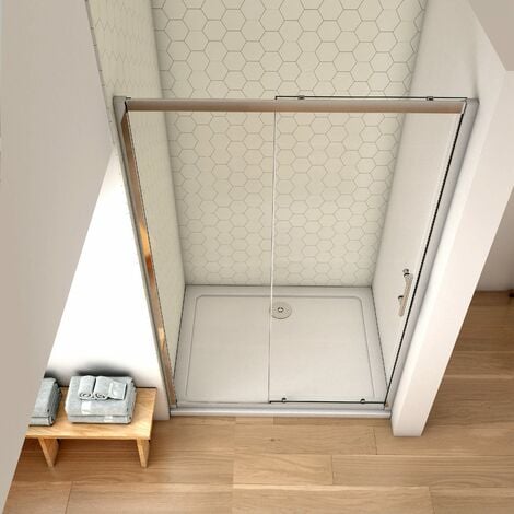 Ducha Casa 120x185cm  Mampara de ducha frontal corredera dos hojas(una correderas y una fijas), 5mm cristal templado, marco de aluminio cromado