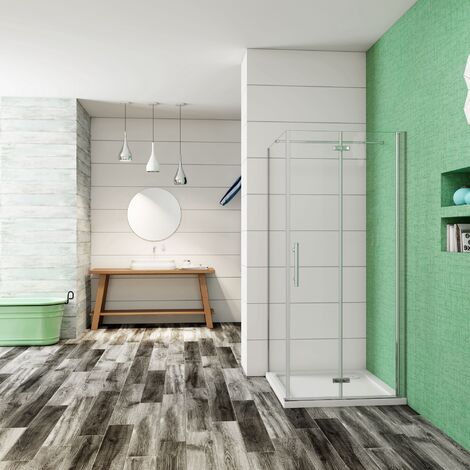 Ducha Casa 120x70x185cm Mampara de ducha plegable con bisagra tres hojas(dos plegables y una fija), 6mm cristal templado antical, barra de sujeción incluido, marco de aluminio cromado (1/5)