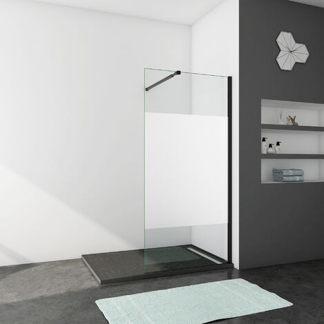 Ducha Casa 70x200cm Mampara de ducha frontal 1 hoja sin marco exterior, 8mm cristal templado antical,perfil y barra 73-120cm ngro (1/4)