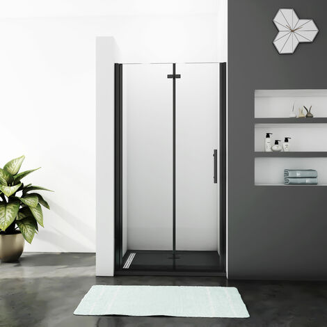 Ducha Casa 90x190cm Mampara de ducha frontal plegable con bisagra dos hojas, 5mm cristal templado antical, marco negro