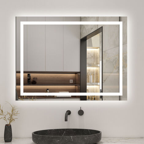 Espejo de Ducha Casa  Espejo de baño con luz LED tres colores,80 x 60cm ,con función antinieble,brillo ajustable ,memoria agapada.