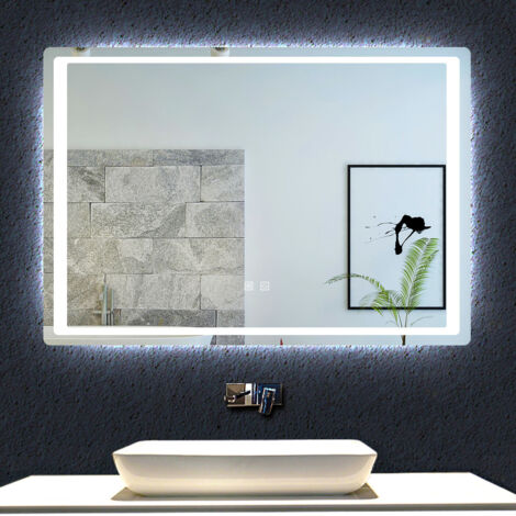 Ducha Casa 120 x 70 cm,Espejo de baño con luz , luz blanca, antinieble,brillo ajustable, función de memoria agapada. Acabado espejo de alta definición, apto para colgar en horizontal o en vertical.