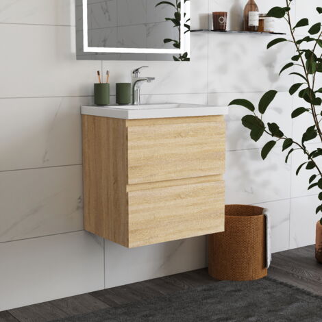 Ducha Casa Mueble Armario de baño,armario de pared,50 x 38.5 x 52 cm,2 cajones, diseño moderno,color roble.