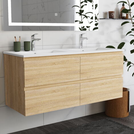 Ducha Casa Mueble Armario de baño,armario de pared,120 x 46 x 52 cm,4 cajones, diseño moderno,color roble.