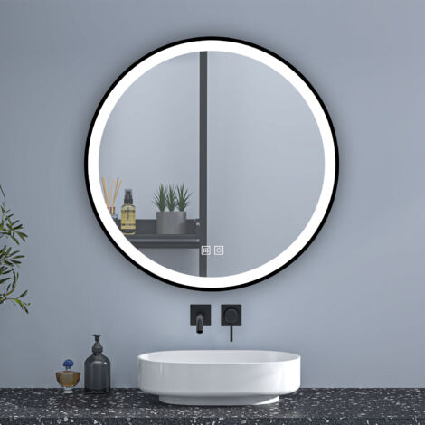 Ducha Casa Espejo de baño, redondo ,70 x 70 cm, LED luz , brillo ajustable, antinieble, función de memoria agapada, diseño moderno