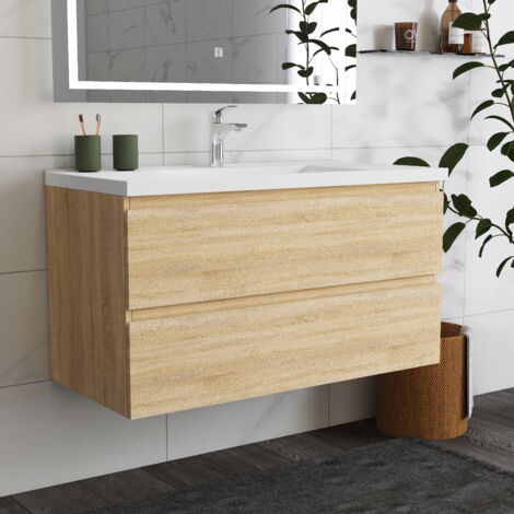 Ducha Casa Mueble de baño, 99 x 44.5 x 52 cm, armario de baño con lavabo ,color roble. Diseño moderno.
