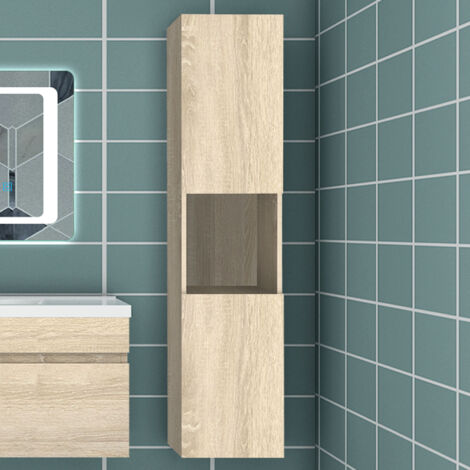 Ducha Casa  Armario de baño Armario auxiliar, armario de pared,30 x 30 x 131.5 cm, diseño moderno，color roble.