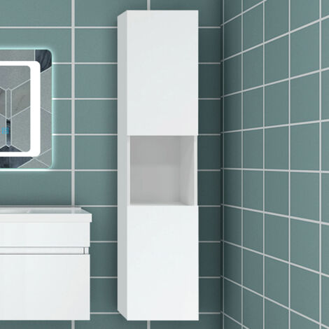 Ducha Casa Armario de baño Armario auxiliar, armario de pared,30 x 30 x 131.5 cm, diseño moderno,color blanco.