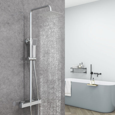 Columna de Ducha Termostática Ducha Casa Cromado, Alcachofa y Ducha Superior Grande 20 cm con Barra Redonda Regulable (1/5)