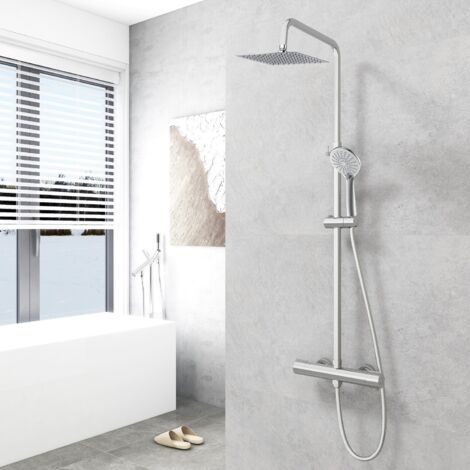 Columna de Ducha Termostática Ducha Casa Cromado, Alcachofa Redonda y Ducha Superior Grande 20 cm con Barra Redonda Regulable