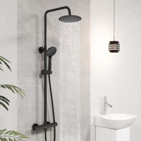 Columna de Ducha Termostática Ducha Casa negro mate alcachofa redonda y ducha superior grande