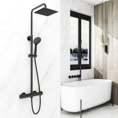 Columna de Ducha Termostática Ducha Casa negro mate alcachofa y ducha superior grande