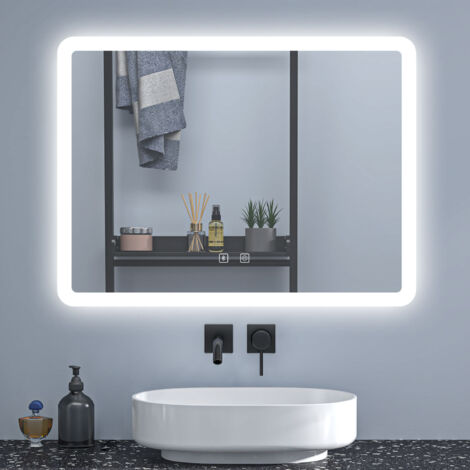 Ducha Casa 80 x 60 cm, Espejo de baño con led ,luz con 3 colores, función bluetooth ,antinieble, brillo regulable, función de memoria agapada, apagado automático tras una hora de inactividad