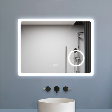 Ducha Casa 800 x 600 mm,Espejo de baño con led , rectangular,luz con 3 colores, función bluetooth ,lupa 3x, antinieble, brillo regulable, función de memoria agapada, apagado automático tras una hora d