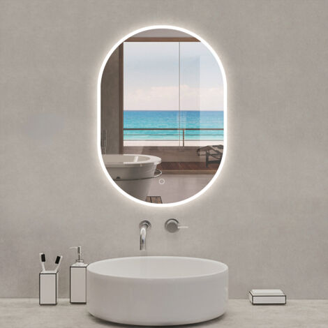 DUCHA CASA Espejo de baño con luz led ,40 x 90 cm,espejo ovalado, antinieble,luz blanca, brillo regulable, función de memoria agapada,apagado automático tras 1 hora de inactividad