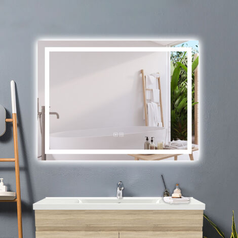 Ducha Casa Espejo Rectangular LED con Bluetooth, Luz Tricolor,Antivaho,Regulación Sin Pasos,Memoria y Colocación Adaptable,80×60cm