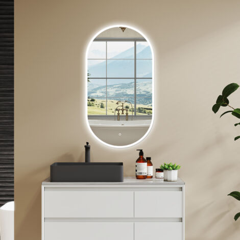 Ducha Casa Espejo de Baño LED Blanca,Antivaho, Dimmer Sin Pasos,Memoria,Botón Táctil+Switch Pared,50×90cm