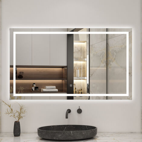 Ducha Casa Espejo LED para Baño con Luz Tricolor,Función Antivaho,Regulación Sin Pasos,Memoria y Doble Control,120×70cm,Vertical/Horizontal
