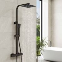 Columna de Ducha Termostática Ducha Casa negro mate alcachofa cuadrada y ducha superior grande