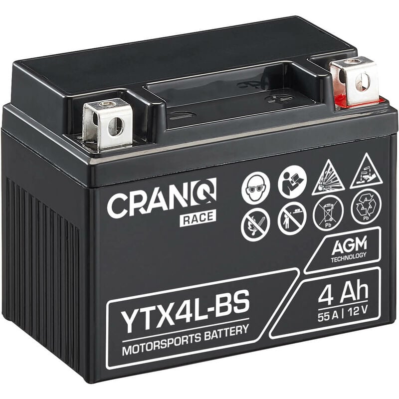 CranQ YTX4L-BS Batterie Moto/Quad AGM 12V 55 A 4Ah 114 x 70 x 85 mm