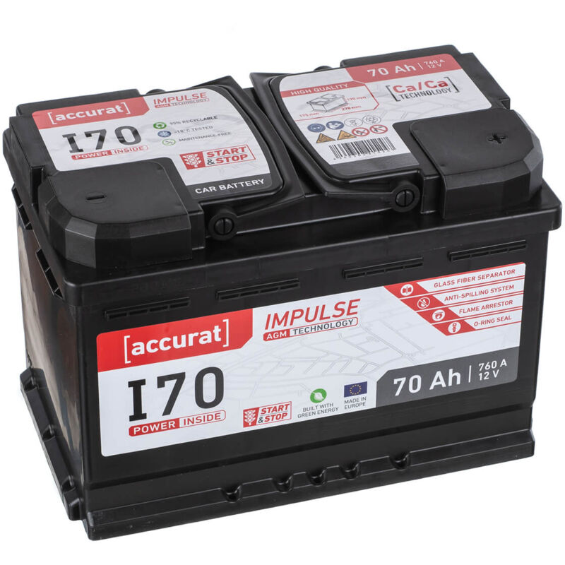Accurat Impulse I70 Batterie Voiture 12V 760A 70Ah AGM Start-Stop