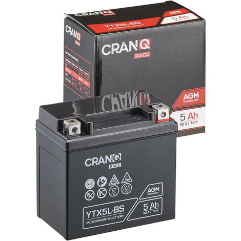 CranQ YTX5L-BS Batterie Moto/Quad AGM 12V 90 A 5Ah 113 x 70 x 107