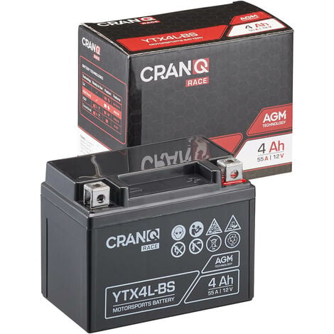 CranQ YTX4L-BS Batterie Moto/Quad AGM 12V 55 A 4Ah 114 x 70 x 85
