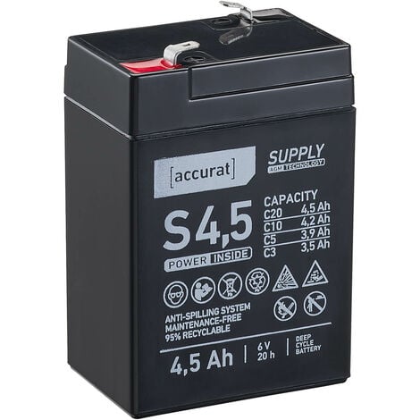 Accurat Supply S4,5 6V Batterie Décharge Lente 4.5Ah AGM Solaire 70 x 47 x
