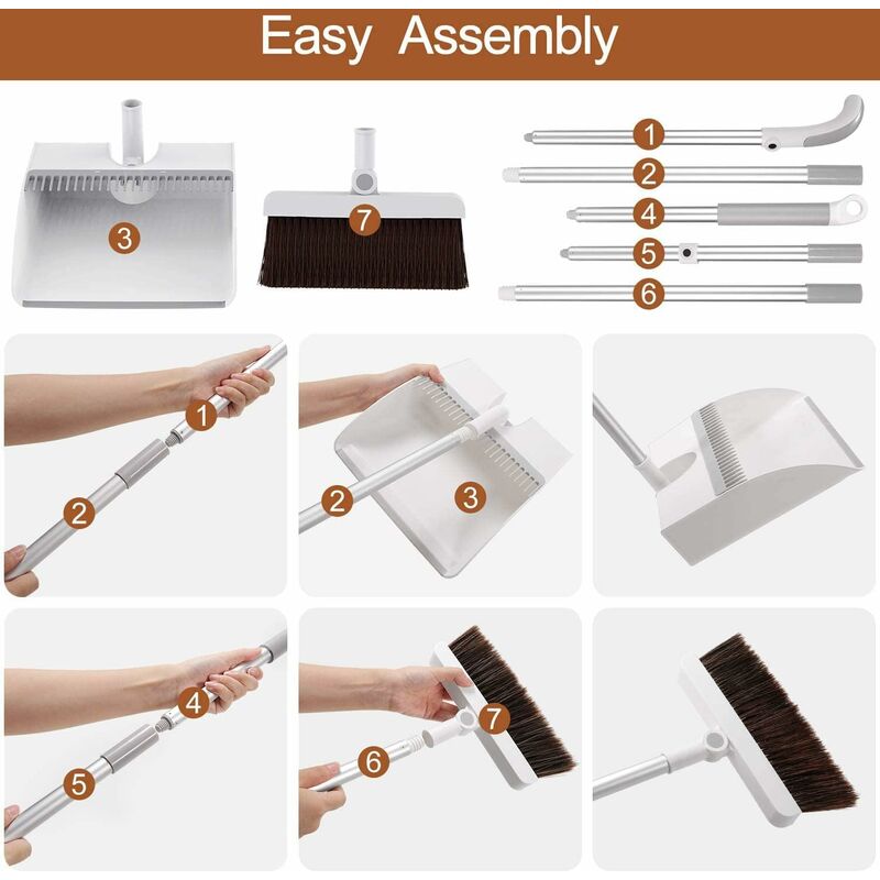 Set Scopa E Paletta Con Manico Lungo, Autopulente, Con Testa Rotante 180° E Pettine Per Capelli, Impugnatura Ergonomica