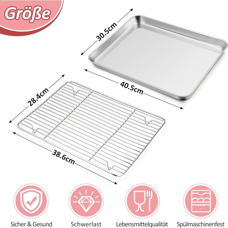 2 Griglie Di Raffreddamento In Acciaio Al Carbonio 40x25x2 Cm, Maglia Fine, Lavabili In Lavastoviglie, Per Torte, Biscotti E Grigliate