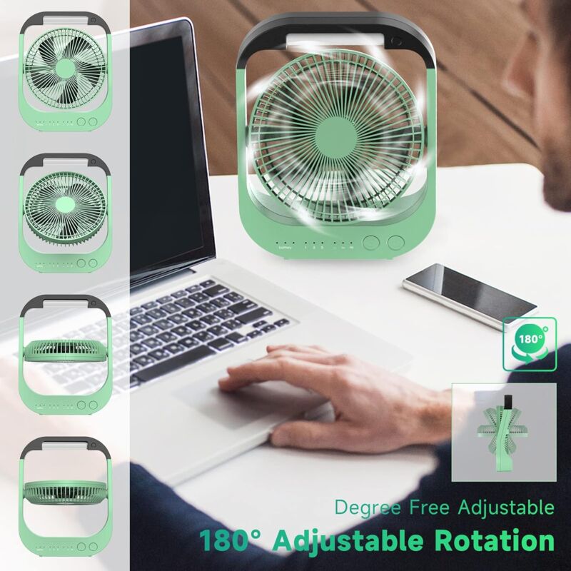Ventilatore da campeggio ricaricabile con batteria da 20000 mAh, gancio luminoso a LED, porta Ventilatore da campeggio ricaricabile con batteria da 20000 mAh, gancio luminoso a LED, porta