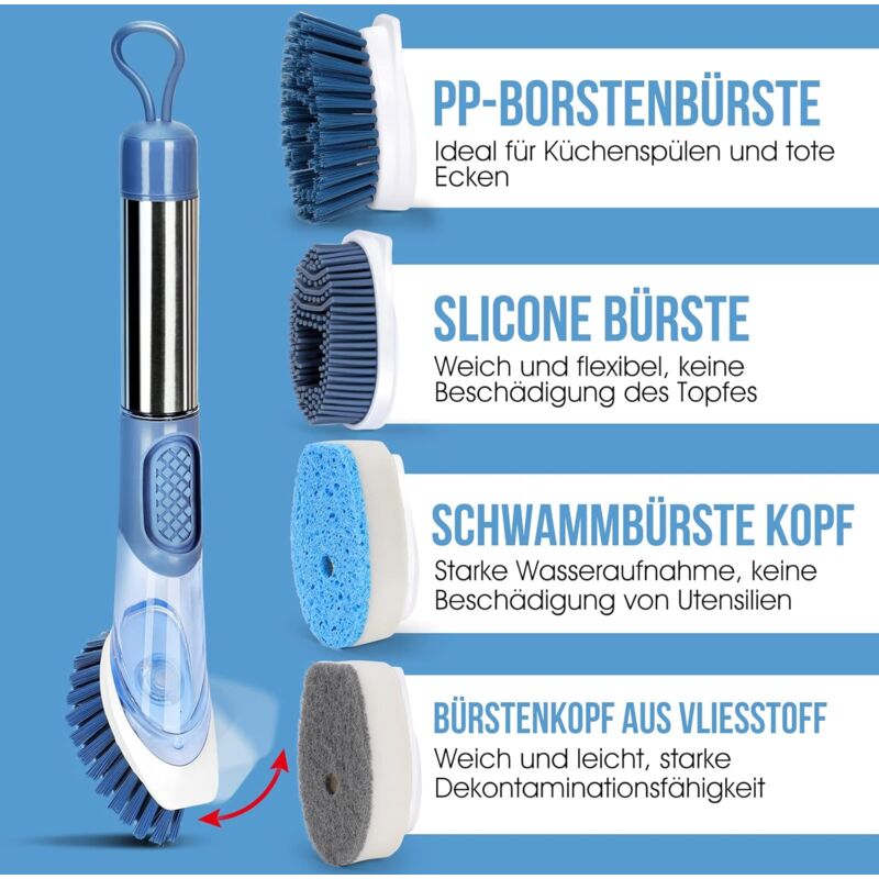 Spazzola Per Piatti Verde Con Manico | &Oslash; 50mm | Setole Dense | Per Lavare Stoviglie, Pentole E Lavelli | Appendiabile