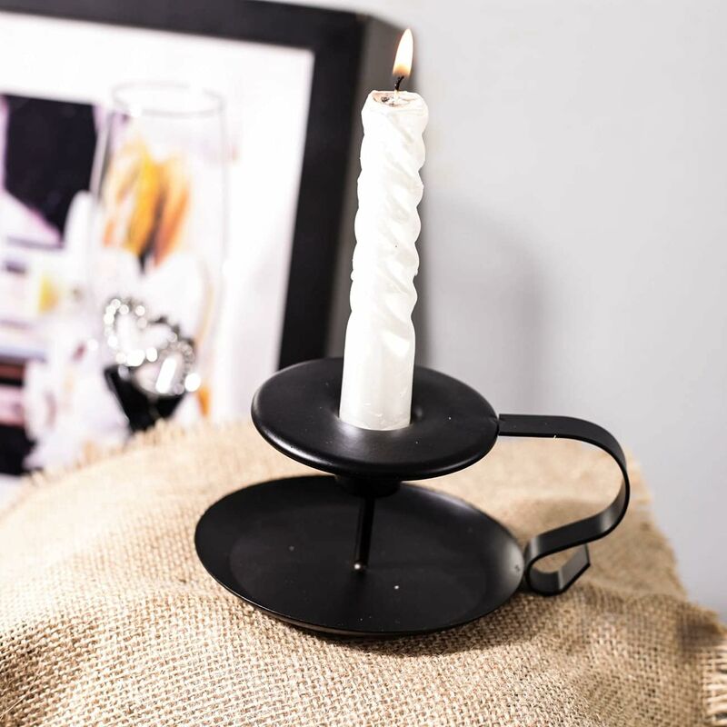 Set 3 Portacandele In Ferro Nero - Candelieri Vintage Conici Da 43,5 E 50 Cm, Per Candele Sottili E LED, Centrotavola Decorativo Per Matrimoni E Casa - 6