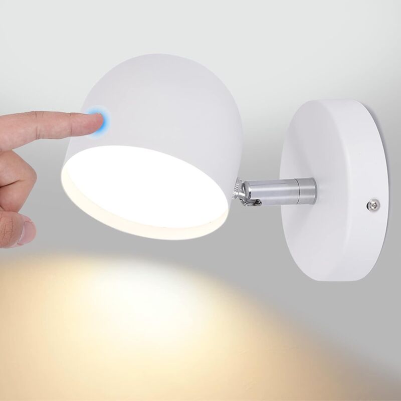 Lampada da Parete Interno con Spina, LED 9W Applique da Parete Touch  Control Dimmerabile, Girevole a 350° Lampada da Comodino, 3000K Bianco  Caldo Regolabile Luce Lettura per Camera da Letto,Bianca : 