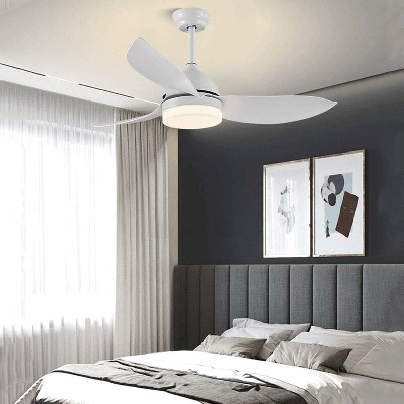 Ventilatore Da Soffitto Moderno Con Telecomando Con Memoria, Dimmer A 3 Vitesses Et 5 Pales Culot E27 Blanc 88595282