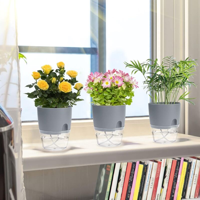 Oniissy Vasi per piante da 15 cm, confezione da 5 pezzi, con fori di drenaggio e vassoio, vasi di plastica per piante da interno/esterno, vasi da fiori per piante da giardino e