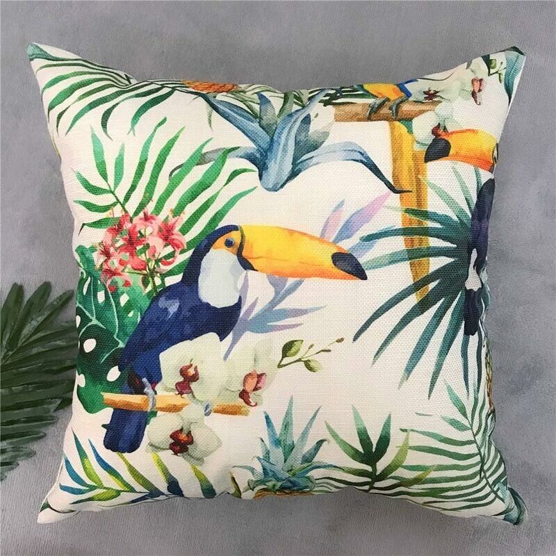 Federa copricuscino quadrata in lino tropicale foresta pluviale verde decorativo Living Roo 45 cm x 45 cm