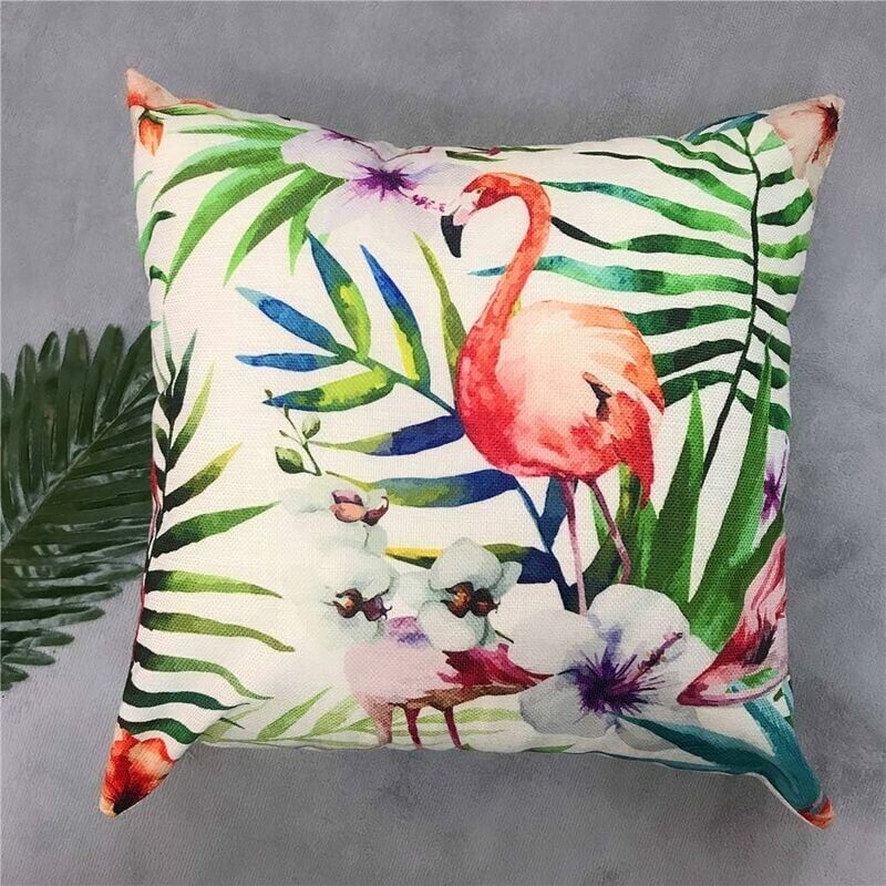 Fukeen Set Di 4 Federe Per Cuscini 45x45 Cm - Misto Lino E Cotone Con Stampa Palma Di Cocco, Retro In Tinta Unita