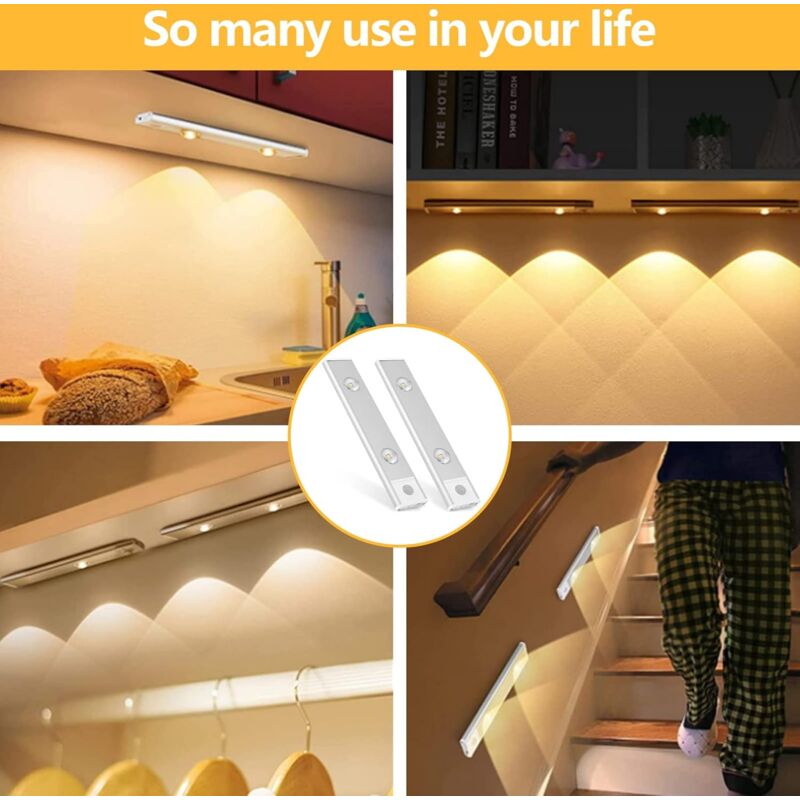 Kit 4 Luci LED A Sensore Movimento 3000K Dimmerabili USB-C 2W Per Armadi E Cucine
