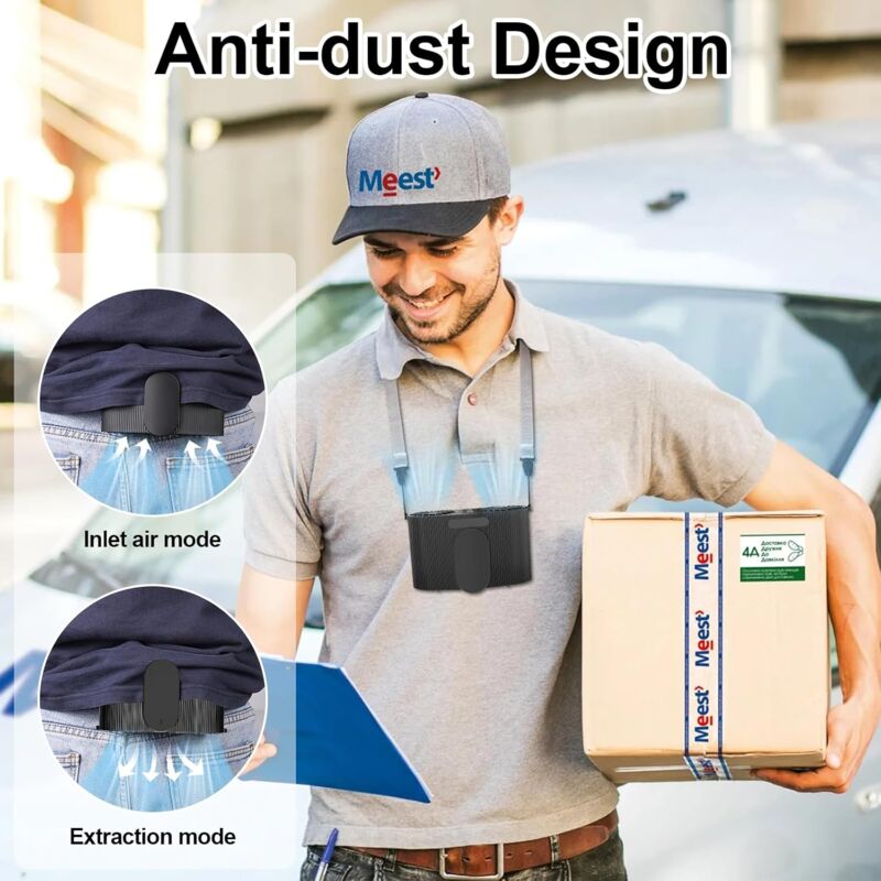 Ventilatore Da Cintura Ricaricabile 20000mAh - Doppia Uscita Aria, 5 Velocità, Clip In Acciaio, Portatile Per Escursionismo E Ufficio