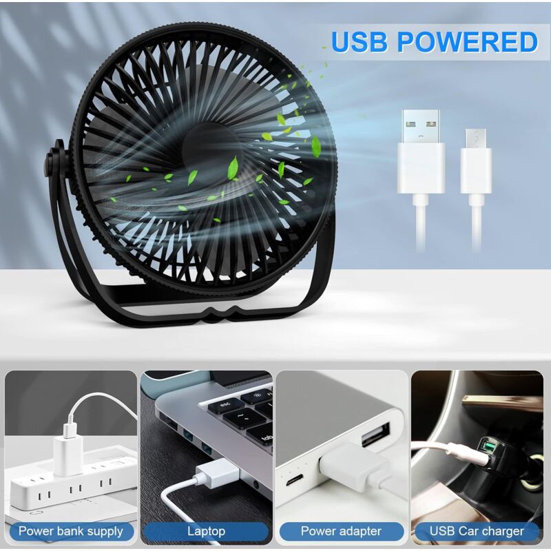 Ventilatore USB Per Passeggino - Ricaricabile, 3 Velocit&agrave;, Rotazione 360&deg;, Silenzioso E Sicuro Per Bambini